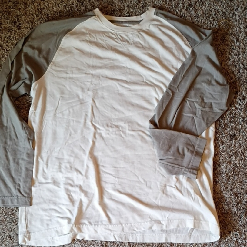 Izod Long Sleeve Raglan Tee in White and Gray